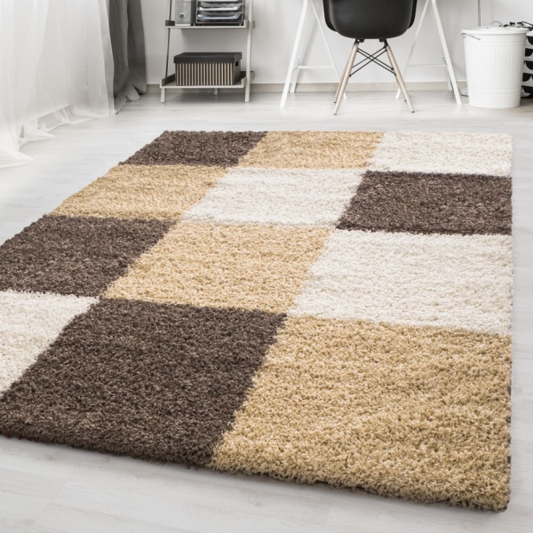 Life Shaggy Checkered Mocha Rug